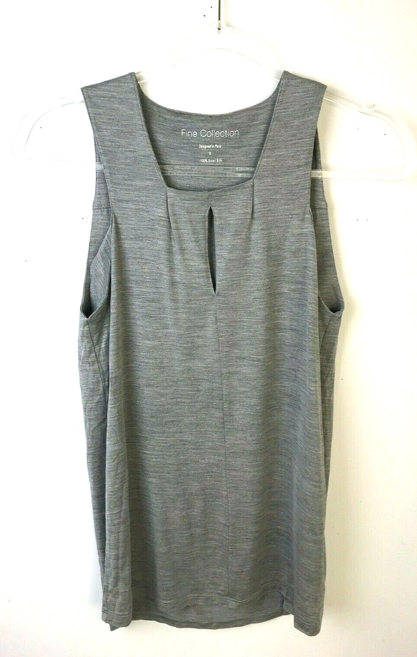 Fine Collection Designed In Paris Gray Silk Top Women's Small Key Hole Neck